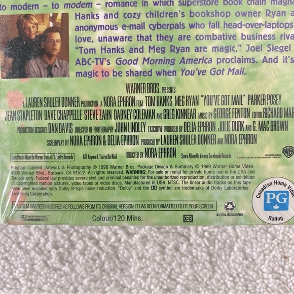 Vintage Warner Bros. Studio Movie You’ve Got Mail Tom Hanks Meg Ryan VHS Tape - Picture 11 of 11